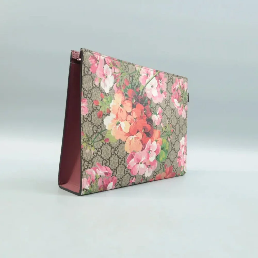 100% Authentic GUCCI Blooms Brown Canvas Clutch Bag 550-091524 - Picture 3 of 12